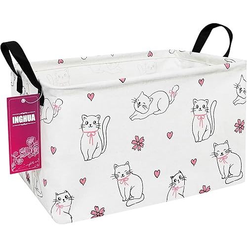Rectangular Storage Basket Fabric Organizer Bin for Toys,Books,Clothes,Gifts,Pets-Perfect for Home,Office,Nursery,Dorm,Shelf(Rec-Love cat )