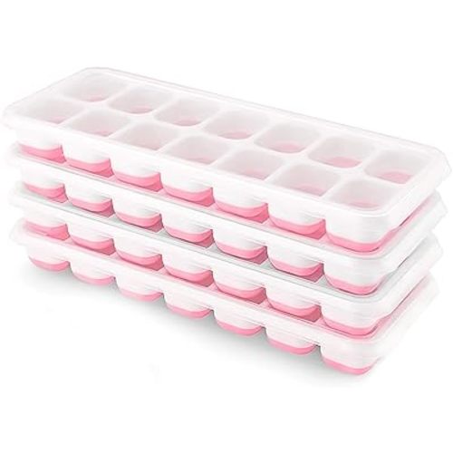 Ice Cube Trays 4 Pack, Airabc Silicone Ice Cube Trays with Removable Lid, Easy-Release Flexible 14-cube Ice Trays, LFGB Certified and BPA Free, Stackable Ice Trays with Covers for Cocktail, Freezer