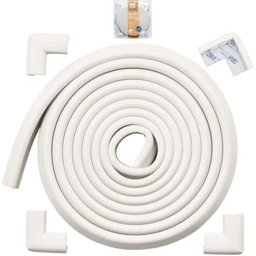 Roving Cove Edge Corner Protector Baby Proofing (Large 15ft Edge 4 Corners), Hefty-Fit Heavy-Duty, Soft NBR Rubber Foam, Furniture Fireplace Safety Bumper Guard, 3M Adhesive, Oyster White (Off White)
