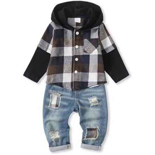 NZRVAWS Toddler Baby Boy Clothes Infant Outfit Boys Hoodie Sweatsuit Ripped Jean Fall Winter Little Boy Clothing 6M-7T