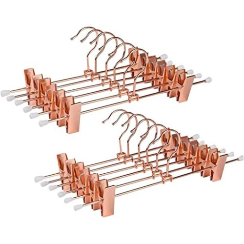Amber Home 24 Pack Rose Copper Gold Metal Pants Skirt Hangers with Clips, Adjustable Clip Metal Trouser Hangers, Clip Hangers for Jeans Pants Heavy Duty (24 Pack)
