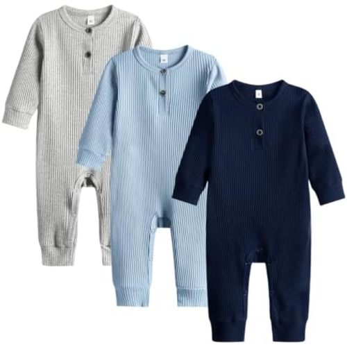 Bafeicao Baby Boy Girl 2/3 Pack Solid Romper Ribbed Short/Long Sleeve Bodysuit Jumpsuit Infant Knitted Outfits Clothes