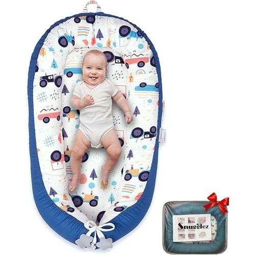 Baby Lounger 0-24 Months, Breathable Baby Nest Lounger with Washable Cover, Adjustable Infant Lounger for Home and Travel, Reversible Newborn Lounger for Tummy time, Newborn Babies Essentials (Blue)