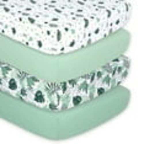 Peanutshell 4-Pack Fitted Crib Sheets, Green Botanical Leaf Design for Boys or Girls