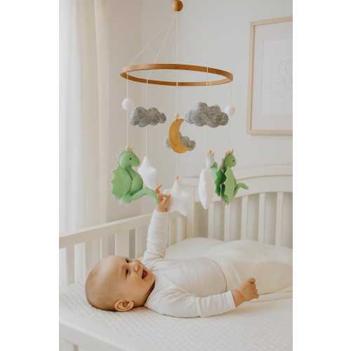 Dragon mobile, Cloud crib mobile for baby, Fairy tale nursery, Baby crib mobile, Felt dragon, Gender neutral baby mobile, Dragon baby mobile