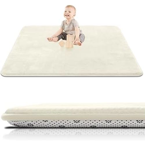Thick Baby Play Mat for Floor,50 x 50 Playpen Mat,Tummy Time Foam Mat,Ultra Soft Support & Plush Feel,Easy Care with Non-Slip Cushioned for Infant,Kids and Toddler Crawling,Beige