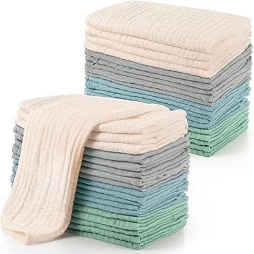 Buryeah 20 Pcs Large 20 x 10 Inch Burp Cloths Multi Colors Washcloths Baby Burping Cloth Diapers 6 Absorbent Layers Face Towels (Fresh Colors)