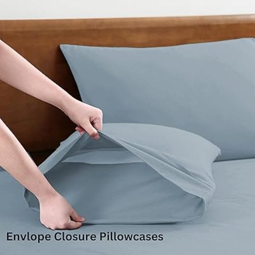 LANE LINEN 100% Organic Cotton Bed Sheets King Size, Soft & Comfy Fully Elasticized Percale Bedding Sheets & Pillowcase Set, Low Pilling Machine Washable All Season King Sheet- French Blue