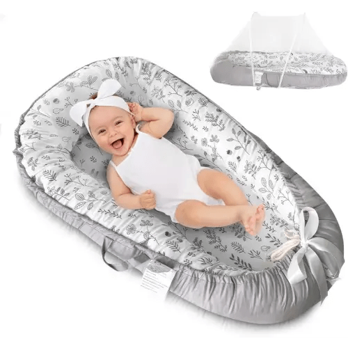 PIERRI Baby Lounger for Newborn with Detachable Mosquito Net - Ultra-Soft Cotton Snuggle Nest Lounger, Reversible Infant Lounger, Double-Sided Baby Nest, Infant Lounger, Baby Lounger for Newborn