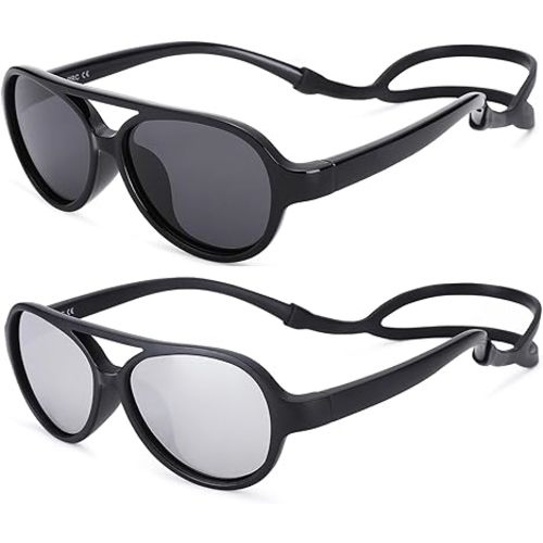 COASION Baby Polarized Sunglasses Flexible Rubber Shades with Adjustable Strap for Infant Toddler Boys Girls Ages 0-24 Months