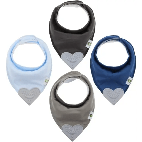 Pickle & Olive Baby Bandana Teething Bibs with Attached Silicone Teether - Set Of 4 -Solid Blues