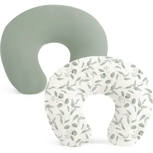 Konssy 2 Pack Nursing Pillow Covers, Stretchy and Soft Nursing Cover for Breastfeeding Pillows, Pillow Slipcover for Baby Girls Boys Newborn (Green, Green Leaves)