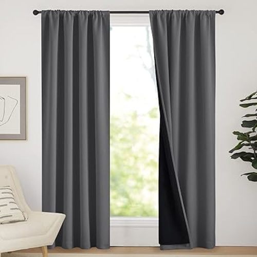 NICETOWN Blackout Curtains for Bedroom, Pair of Energy Smart & Noise Blocking Out Full Shade Curtain Panels, Thermal Insulated Guest Room Rod Pocket Window Dressing(Gray, 42 x 84 inch)