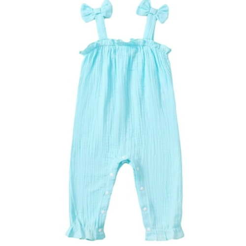 Actgleam Newborn Baby Girl Romper Sleeveless Jumpsuit Ruffled Bodysuit for Baby Girls,Blue,9-12Month