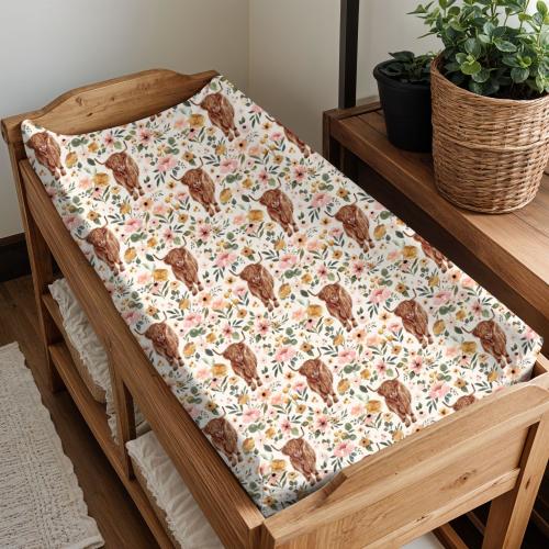 Changing Pad Cover, Cute Highland Cows, Western Rustic Baby, Baby Girl Nursery Decor, Baby Shower Gift, Boho Baby Room