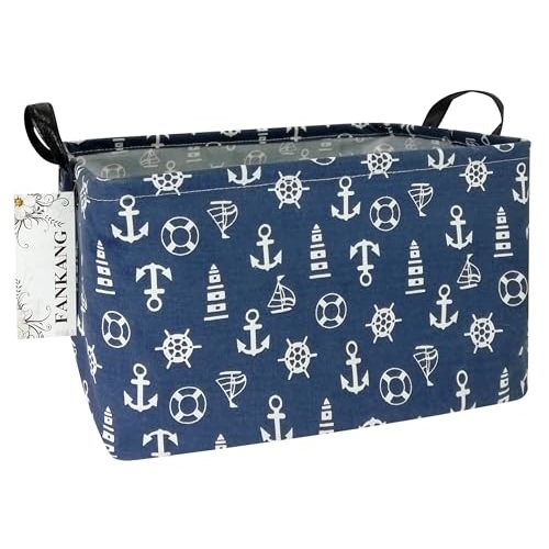 FANKANG Storage Basket,Nursery Hamper Canvas Laundry Basket Foldable with Waterproof PE Coating Storage, Office, Bedroom, Clothes,Toys (Rec-Sailboat)