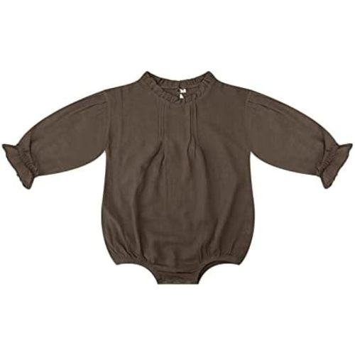 Baby Girls Long Sleeve Romper Ruffled Stand Collar Jumpsuit Plain Coloured Bodysuit Spring Autumn Outfit