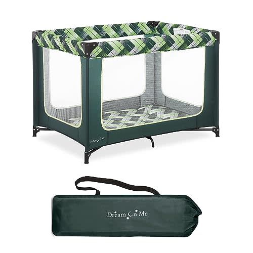 Dream On Me Zoom Portable Playard in Green, Lightweight, Packable and Easy Setup Baby Playard, Breathable Mesh Sides and Soft Fabric - Comes with a Removable Padded Mat