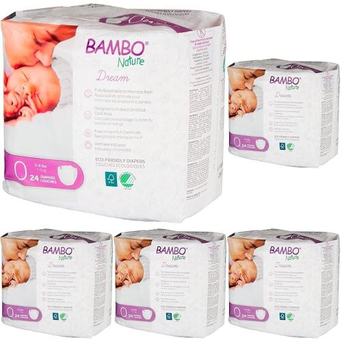 Bambo Nature Premium Baby Diapers (Sizes 0 to 6 Available), Size 0, 24 Count (Pack of 5)