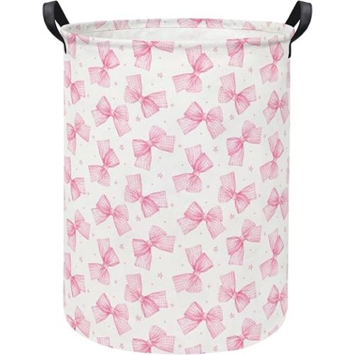LATOGHIVE Baby Laundry Hamper kids laundry Basket Waterproof Storage Bin for Bedroom Toy Clothes Organizer Basket Woodland Animals Room Décor(Pink Bowknot)