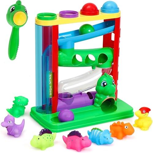 WALA - Pound a Ball Dinosaurs Toy - Super Durable Toddler Girls and Boys Toys - Comes with Ball Tower, Ball, Hammer, and 7 Dinosaur Toys for Kids - Educational Baby Hammer Toy - STEM Development