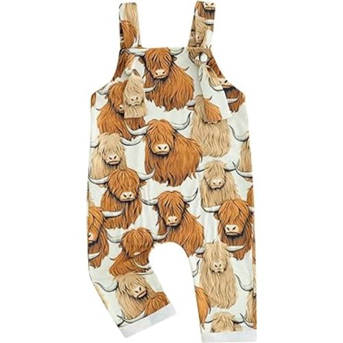 Newborn Baby Boy Girl Western Outfits Cow/Tractor Print Sleeveless Jumpsuit Farm Animals Romper Overalls Clothes