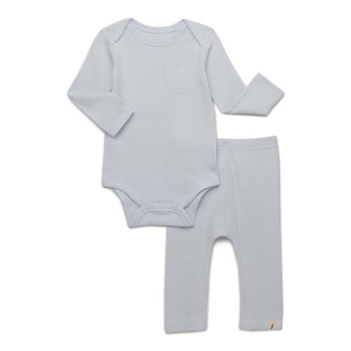 easy-peasy Baby Boys or Girls Organic Rib Long Sleeve Bodysuit with Pocket and Leggings Set, 2-Piece, Sizes 0M-24M