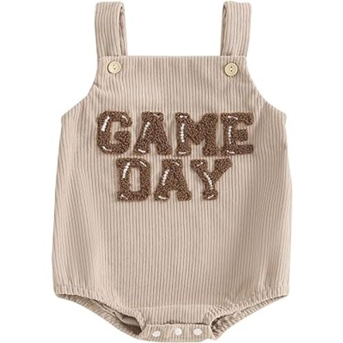 Infant Baby Boys Girls Overalls Sleeveless Football Game Day Embroidery Corduroy Romper Cute Newborn Outfit