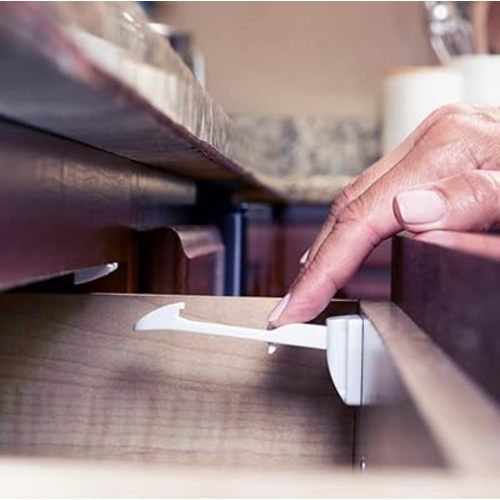 Toddleroo by North States Drawer & Cabinet Tab Latches | Multifunctional latches Install Inside Drawers for no Show, Discreet Design | Baby proofing with Confidence (10-Pack, White)