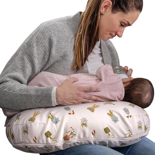 Boppy Nursing Pillow - Firm, Ergonomic U-Shaped Bottle and Breastfeeding Pillow with High Lift for Comfort and Support, Spacious Surface - Tan Happy Houseplants