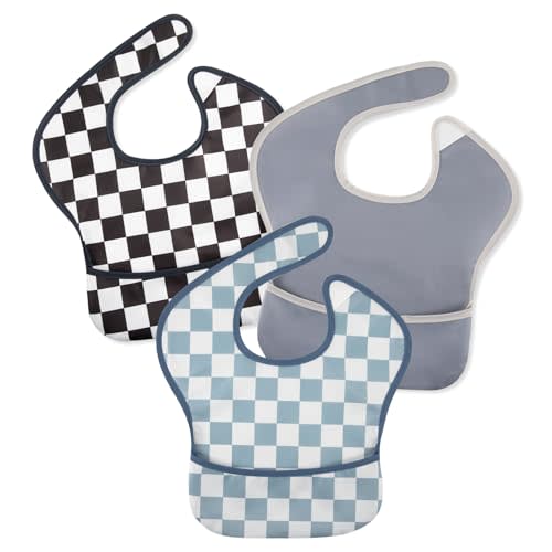CIVARUA KIDS 3 Pack Waterproof Baby Bib for Eating, Mess Proof Feeding Bibs with Large Food Catcher, Travel Feeding Bibs