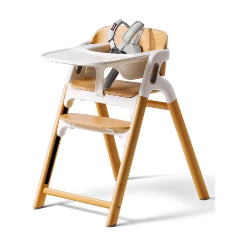 Momcozy DinerPal Baby High Chair, Beech Wood Convertible High Chairs for Babies and Toddlers and Adults - Learning Tower & Adjustable Seat, One-Hand-Removal Dishwasher-Safe Tray, Natural Wood