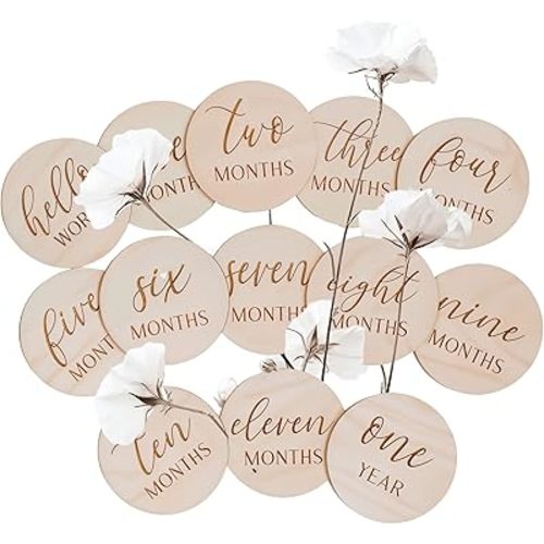 Monthly Milestone Signs – Wooden Newborn Photo Props for 0-12 Months, Gender-Neutral Gift, Baby Milestone Cards