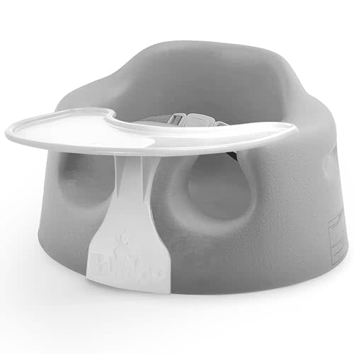 Bumbo Baby Floor Seat, Portable Infant Sit Up Activity and Eating Chair w/Tray, Cool Grey