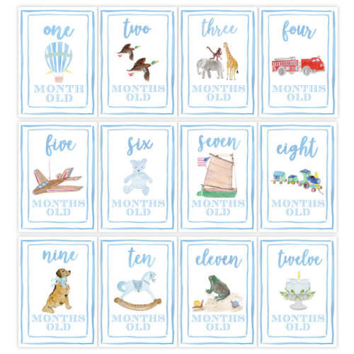 Boys Watercolor Milestone Cards - Van Papier Co.