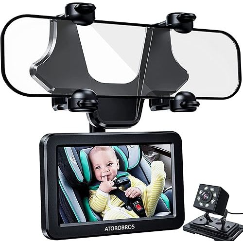 Baby Mirror for Car, ATOROBROS Baby Car Camera for Rear-Facing Seat with 4.3'' HD Display, Upgrade 360° Rearview Mirror Display Bracket, Easy and Safe to See Baby while Driving