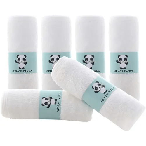 HIPHOP PANDA Baby Washcloths, Rayon Made from Bamboo - 2 Layer Ultra Soft Absorbent Newborn Bath Face Towel - Reusable Baby Wipes for Delicate Skin - White, 6 Pack