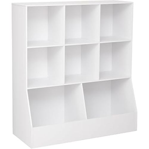 DINZI LVJ Toy Storage Organizer, Kids Bookshelf, Wood Toy Storage Cabinet, 8 Cubby Children Bookcase, Toddler Book Toy Shelf for Playroom, Bedroom, Nursery, Hallway, School, 35.4" Long, White