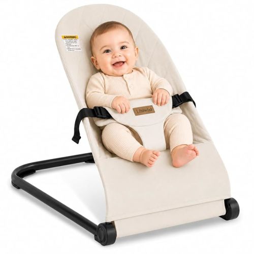 Baby Bouncer,Baby Bouncer Seat,Portable Infant Bouncer with 3-Point Safety Harness,Ergonomic Bouncy seat, Bouncer for Babies 0-6 Months up to 20lbs (Apricot)