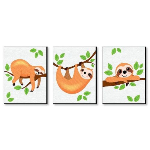 Big Dot of Happiness Let's Hang - Sloth - Nursery Wall Art and Kids Room Decorations - Gift Ideas - 7.5 x 10 inches - Set of 3 Prints