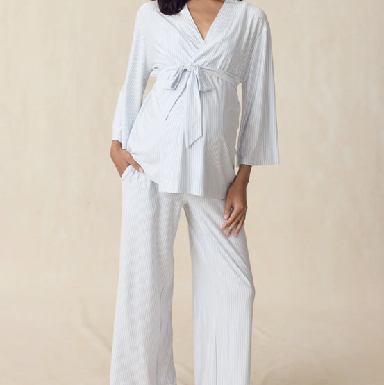 LAKE | Women | DreamModal® Pajamas | Fog Pencil Stripe Maternity Kimono Bundle