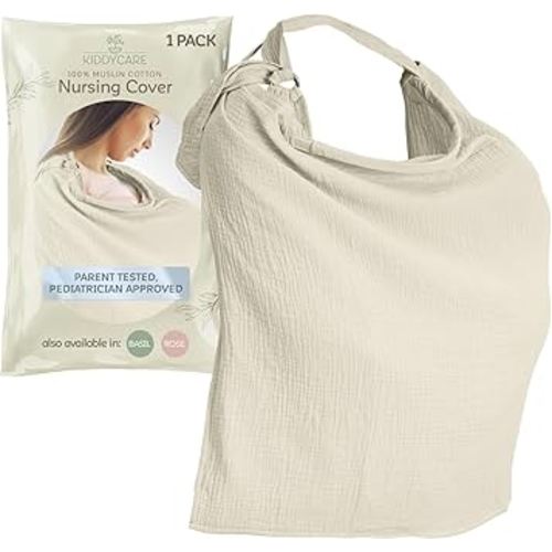 Kiddycare Nursing Cover, Muslin Cotton Privacy Nursing Covers, Gentle on Baby's Skin, Discreet Breastfeeding Covers for Nursing Moms, Breathable Nursing Cover Up for Breastfeeding Essentials (Cream)