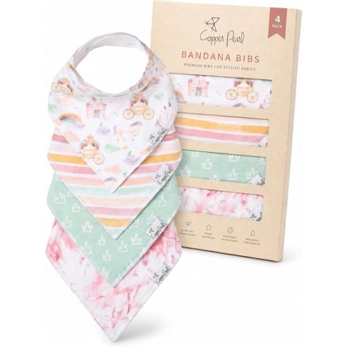 Copper Pearl Baby Bibs 4 Pack, Printed Bandana Drool Bibs for Baby Girl & Boy, Soft Cotton Drooling Teething Bibs