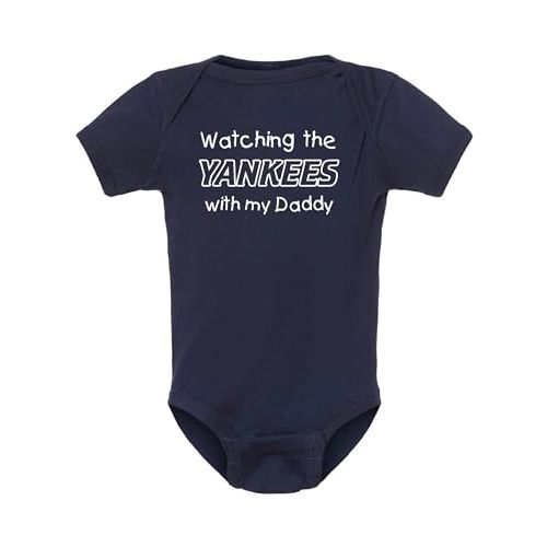 Curiositees Watching the Yankees with My Daddy Cute Baby Bodysuit Outfit - Navy