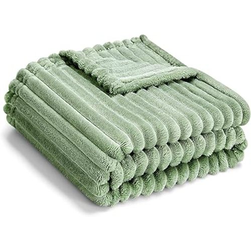 Soft Fleece Baby Blanket Ultra Cozy Green Baby Blankets for Boys Warm and Lightweight Infant Toddler Newborn Receiving Gift with Reversible Stripes for Crib Stroller, 30x40 Inch, Sage Green