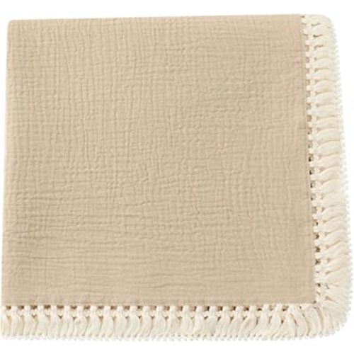 Cotton Muslin Baby Blanket with Tassel,Large 47" x 47" Boho Muslin Swaddle Blanket with Fringe, Nursery Decor Throw or Nursing Fringed Blankets (Color B)