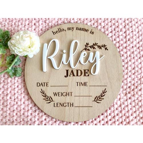 Personalized Baby Name Announcement Sign Custom 3D Wood Baby Birth Sign Stats Engraved Hospital Baby Name Sign Newborn Gift, Available Sizes