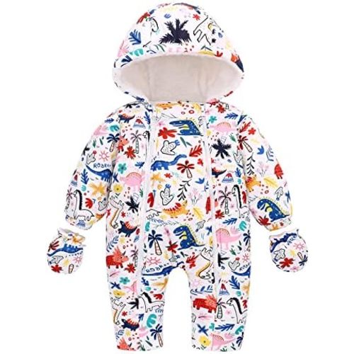 famuka Warm Baby Winter Clothes Hooded Snowsuit Outerwear Onesie with Gloves