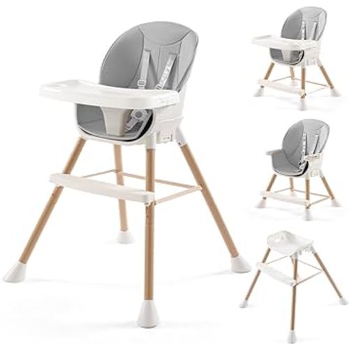 6-in-1 Convertible High Chair for Babies and Toddlers, Baby Feeding Chair with Adjustable Legs & Double Dishwasher Safe Tray, Infants Eating Chair with Footrest & Safety Harness