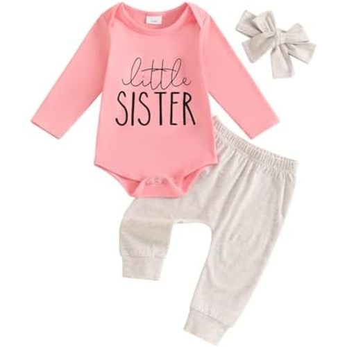 Newborn Baby girl clothes little sister Romper Lil Sis Short Sleeve Tshirt Pants Headband Summer Infant Clothes